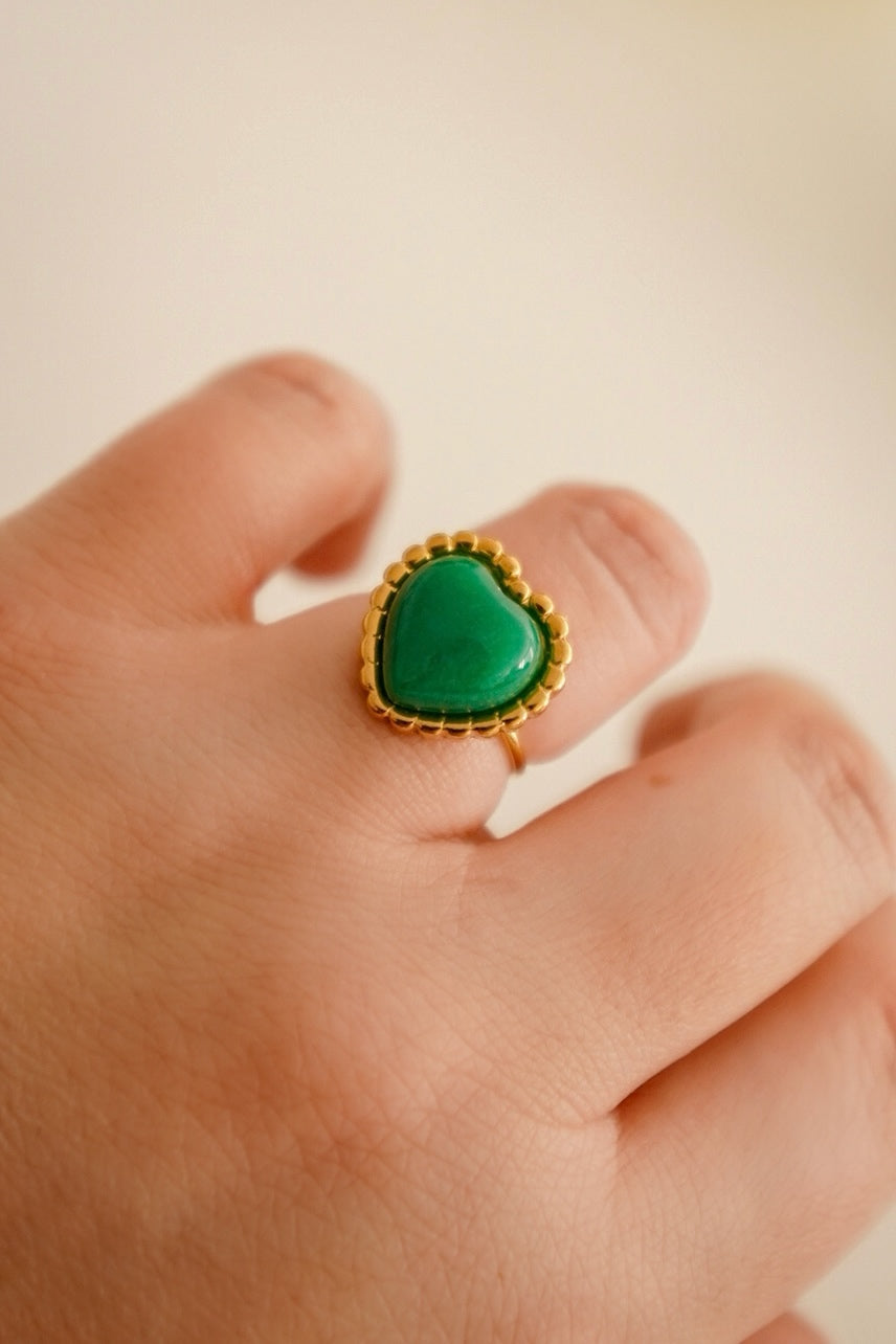 Anel Coração Verde