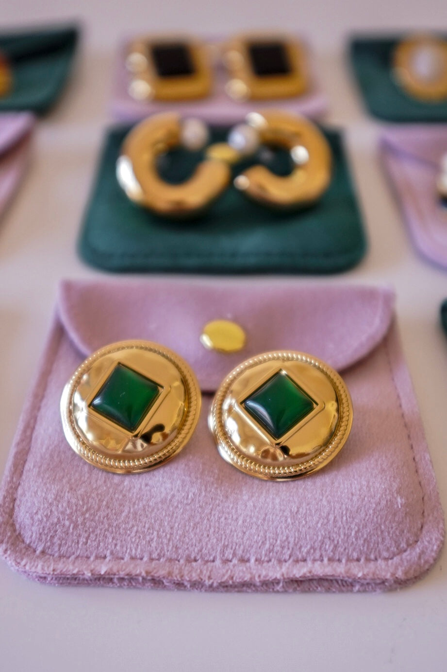Brincos Estilo Vintage Pedra Verde