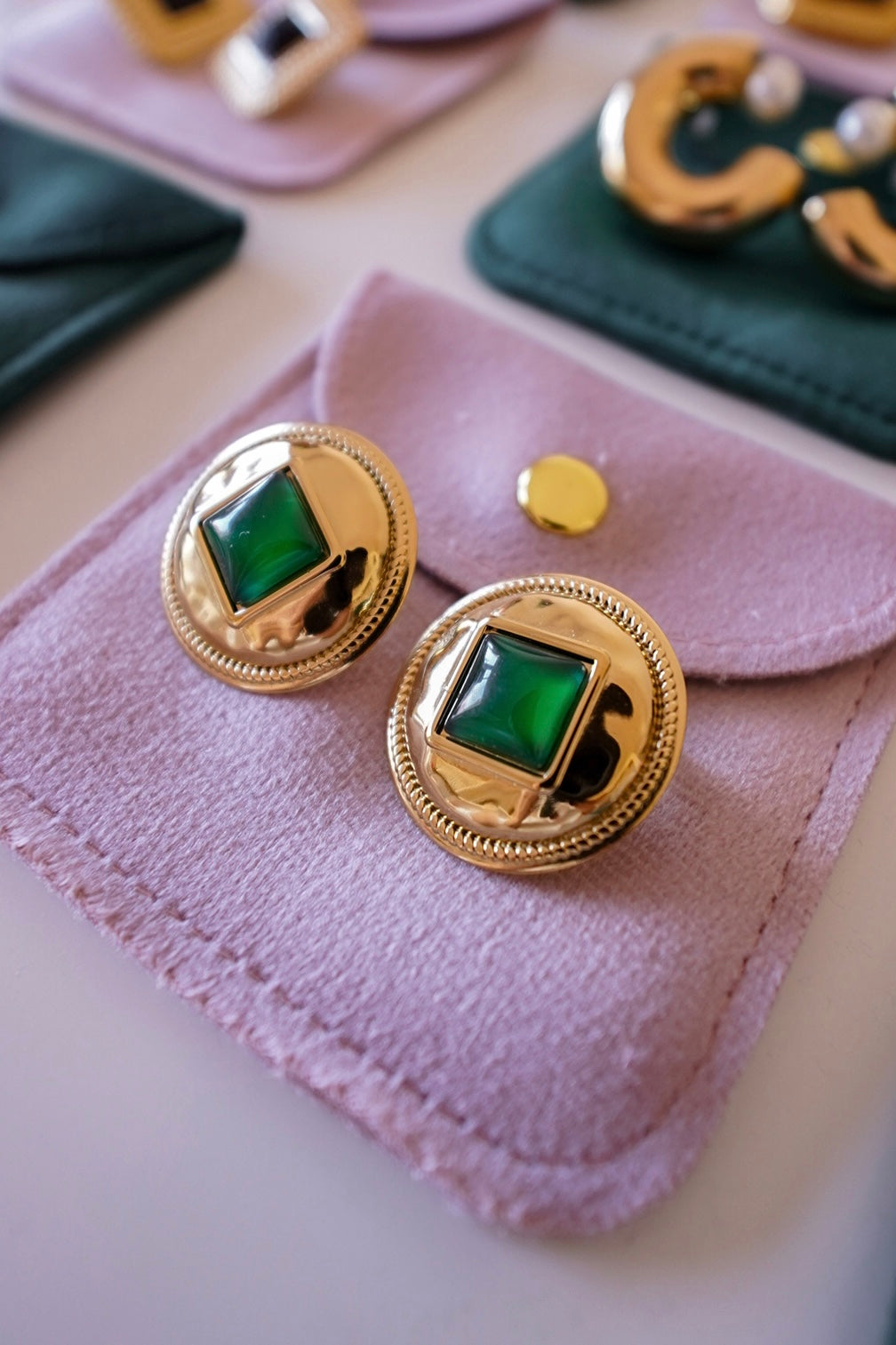 Brincos Estilo Vintage Pedra Verde