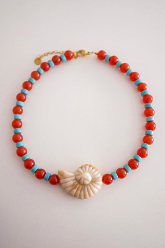 Colar Pedras Naturais Caracol Laranja