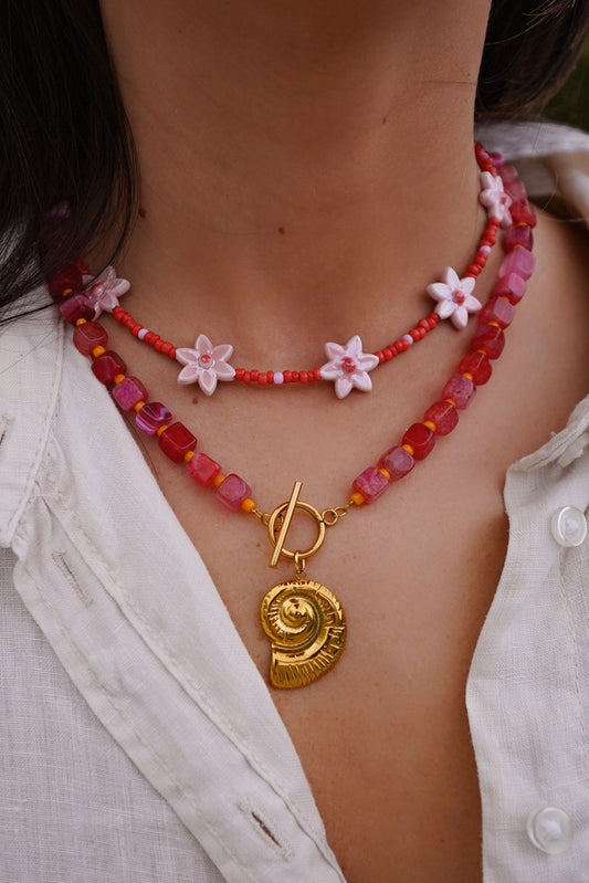 Colar Flores Vermelho